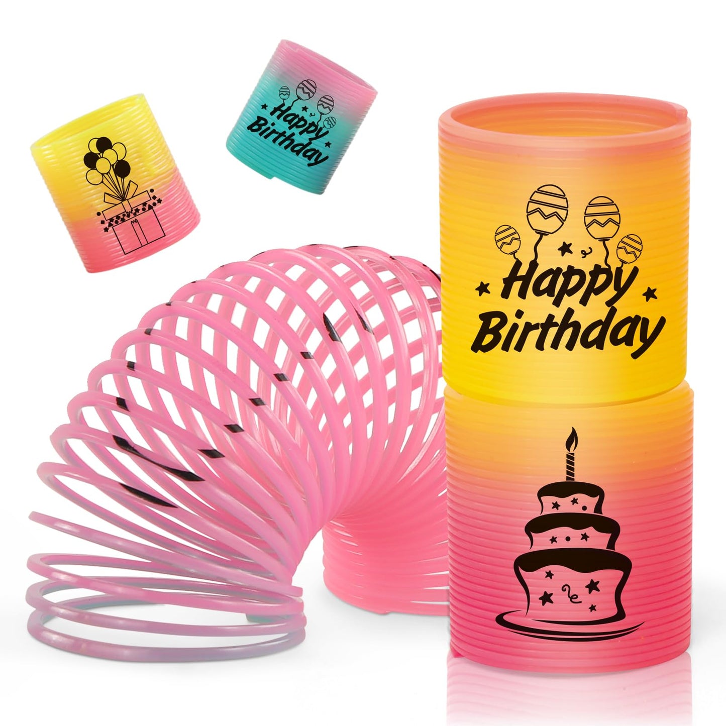 Cleverzone 36 Pack Spring Rainbow Magic Fidget Stress Coil Mini Springs Bulk Toys Party Favor For Kids Birthday Carnival Prize Goodie Bag Stuffers For Boys Girls (Birthday)