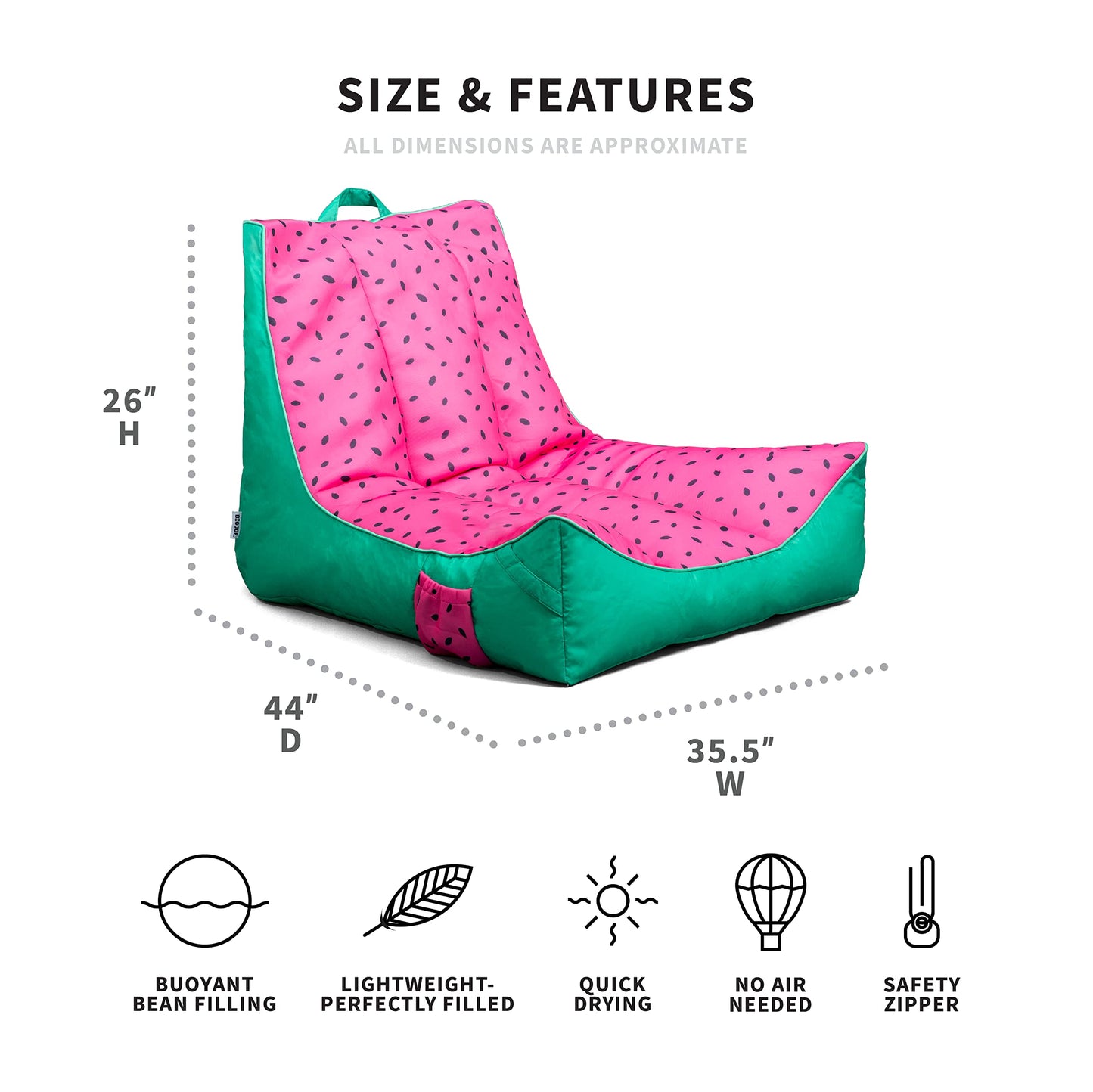 Big Joe Captain'S Float No Inflation Needed Pool Lounger With Drink Holder, Summer Melon Double Sided Mesh, Quick Draining Fabric, 3 Feet