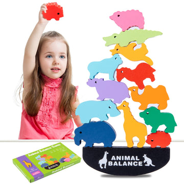 Wooden Blocks Stacking Toys For Kids, Aulegu Animal Balance Game For Toddler, Fine Motor Skill Toys For 3 4 5 6 7 Year Old, Farm