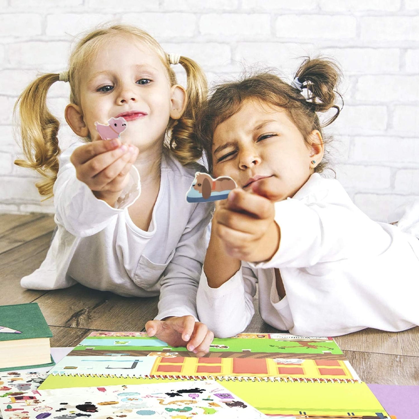 Giggles & Pebbles Reusable Stickers for Kids, Non-Adhesive Stickers for Toddler Children with 3 sceneries - Magic Kingdom, Tea P