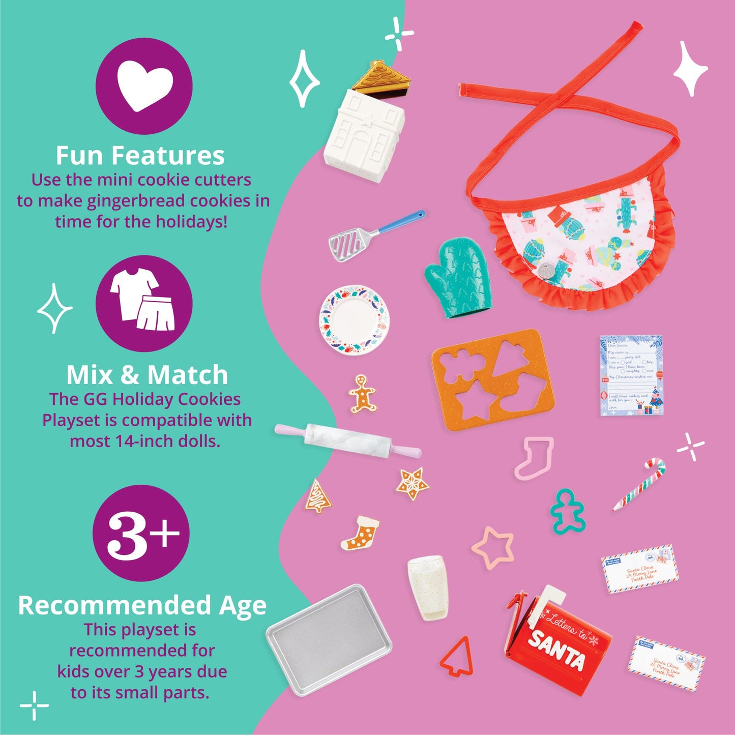 Glitter Girls – Holiday Cookies Set – 23Pcs Baking Playset – Apron, Oven Mitt & Kitchen Supplies – 14-Inch Doll Accessories – 3 Years + – Holiday Cookies Playset