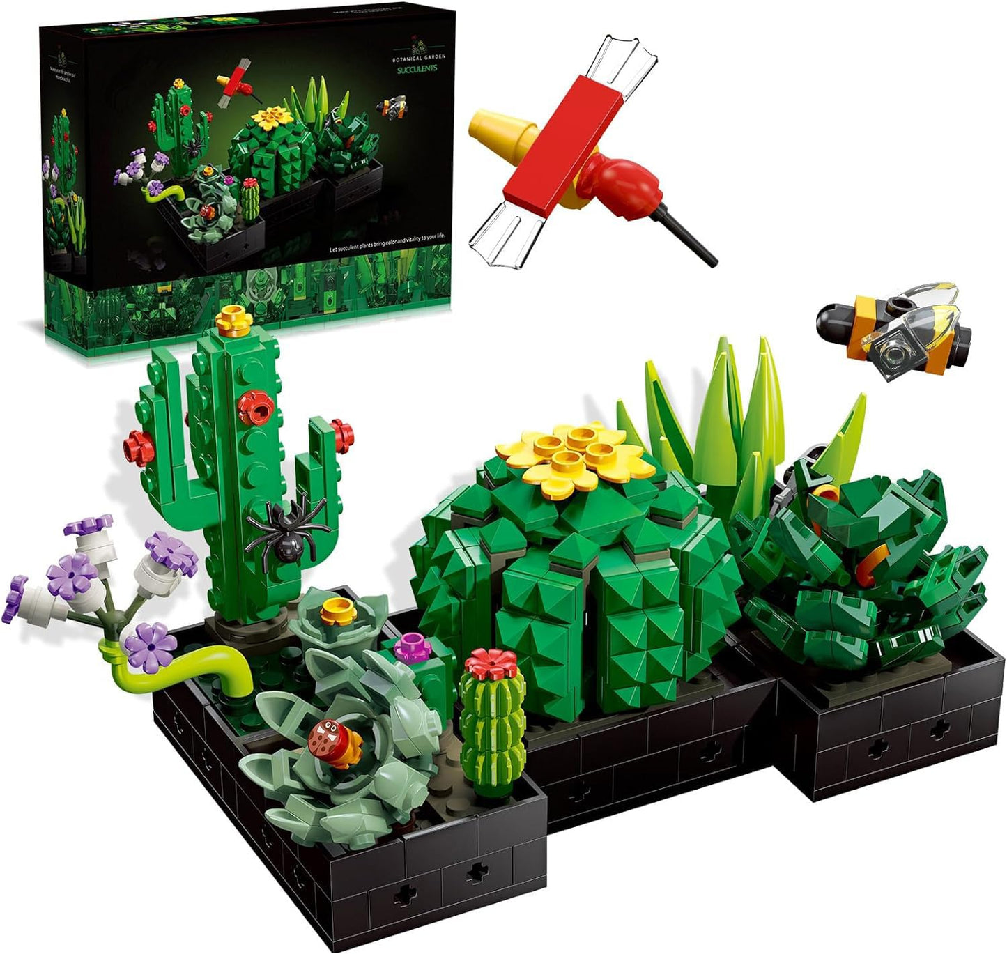 Succulents Flowers Botanical Collection Building Sets Compatible with Lego Sets for mature-themed  Tiny Succulent Flower Plant Home Office D?cor  Mother's Day Birthday Gifts for Girls Women Flower-Lovers