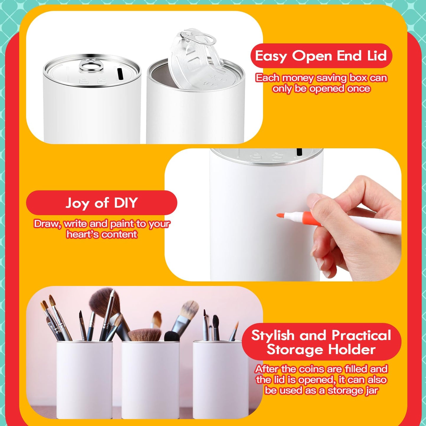 Tandefio 8 Pcs Diy Coin Piggy Bank Metal Piggy Bank Money Piggy Bank Blank Saving Box With 24 Acrylic Paint Markers Piggy Bank C