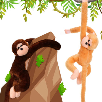 Chivao 2 Pcs Hanging Monkey Stuffed Animal, Monkey Plush With Hook And Loop Fasteners Hands Stuffed Monkey Toy For Birthday Part