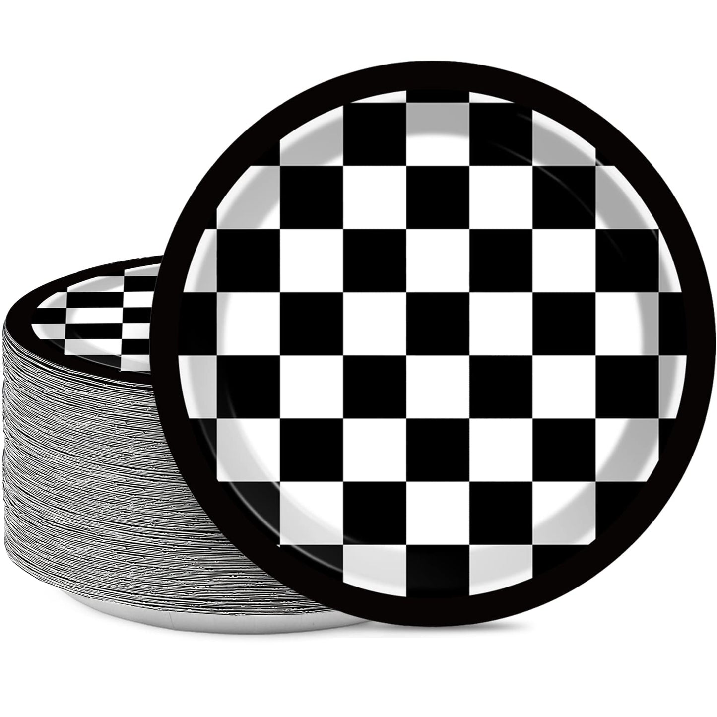48 Pieces Black and White Checkered Flag Party Paper Plates for Race Car Party Supplies 7 Racing Car Theme Disposable Dessert Pl
