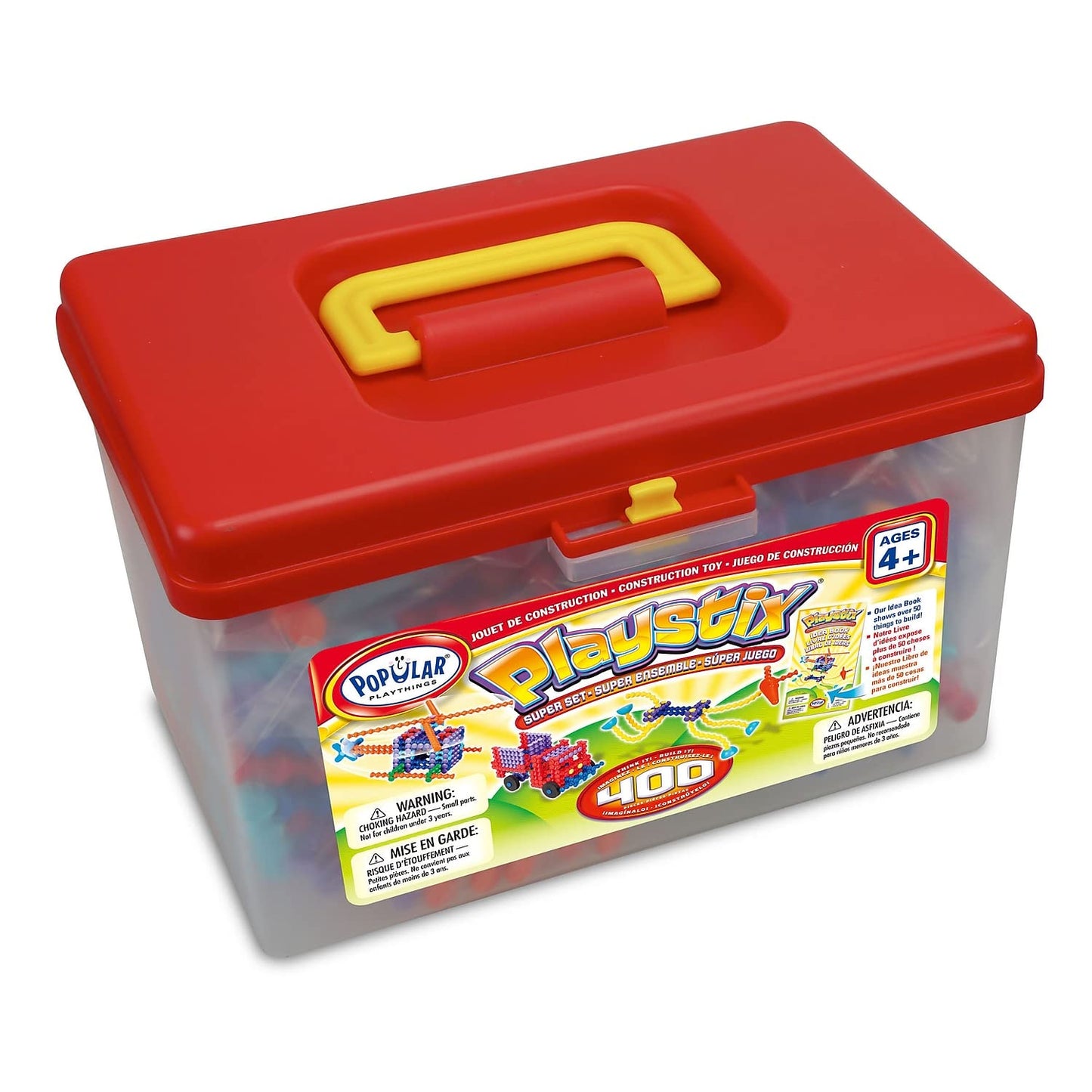 POPULAR PLAYTHINGS Playstix Super Set 400-Piece Building Blocks STEM Kit - Multicolor, 11"x7"x7", Plastic Toy