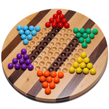 RNK Gaming Chinese Checkers 11.4 Inches Striped Wooden Board Game with Marbles for Kids and Adults