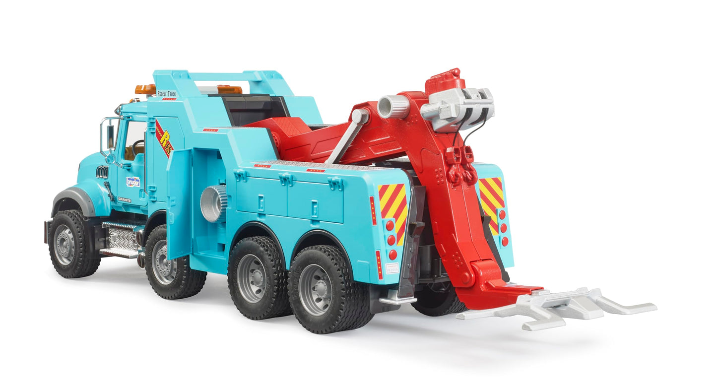 Bruder Mack Granite Heavy Rescue Wrecker Tow Truck with Light & Sound, 26.5" Blue, Plastic, Model 02831