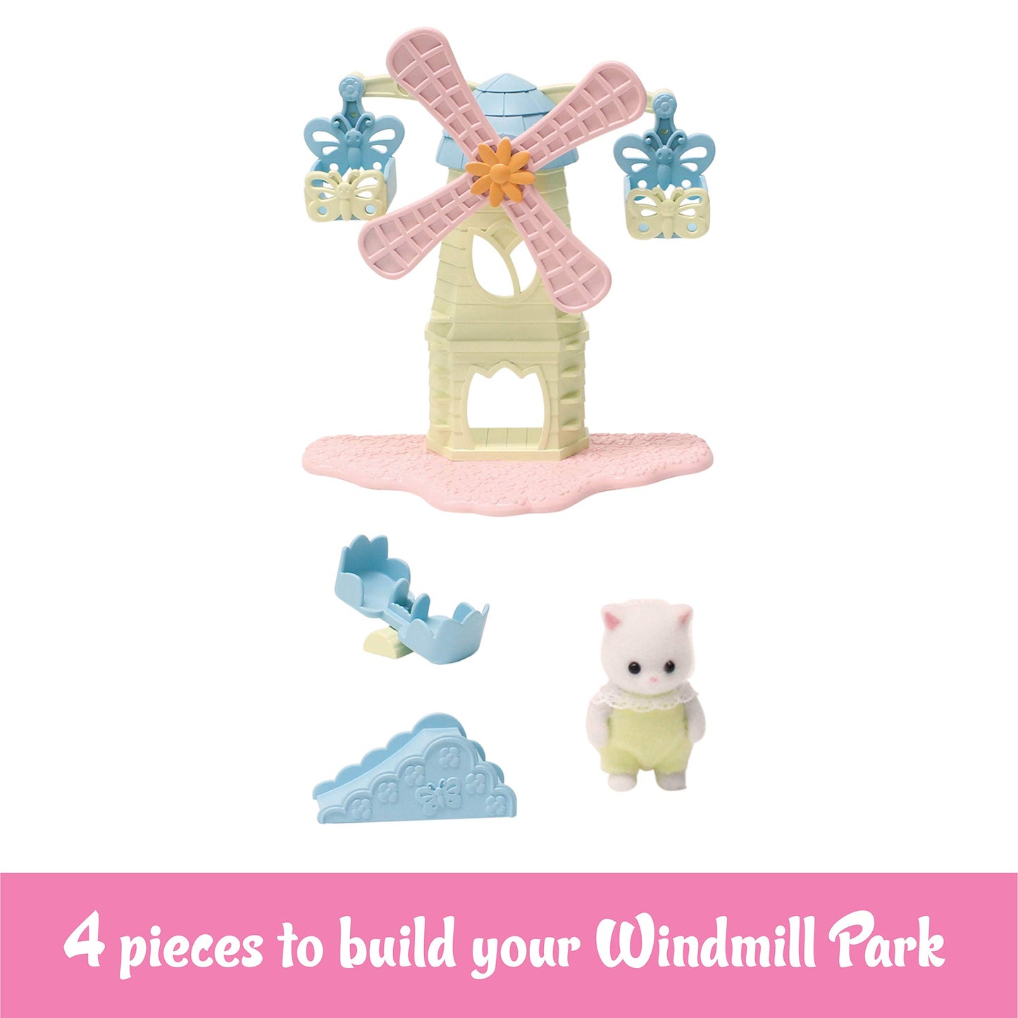 Calico Critters Baby Windmill Park, Dollhouse Playset With Persian Cat Figure Included Includes Windmill With Swing, Slide, Seesaw And Figure Medium