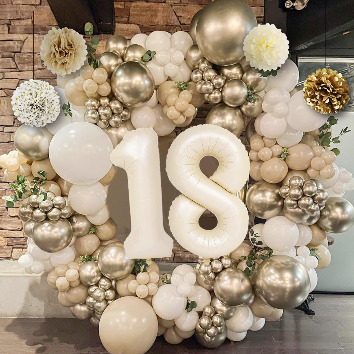 18Th Birthday Decorations For Girls, Gold Happy 18Th Birthday Decorations White And Gold Balloons Happy Birthday Banner Tableclo