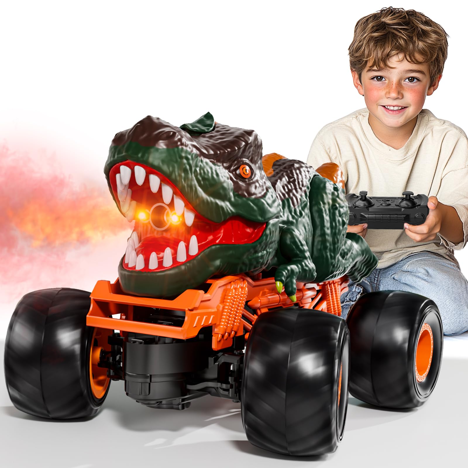 LILYBUDS 2.4GHz Remote Control Dinosaur Car Toys Gifts for 3 4 5 6 Year Old Boys Kids, Remote Control Dino Truck Toys for Kids 3