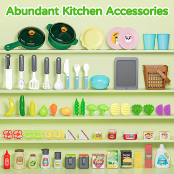 Letapapa Kids Pretend Play Kitchen Set, Kitchen Toys with Realistic Sound & Light, Cooking Stove, Sink, Play Food and Kitchen Ac