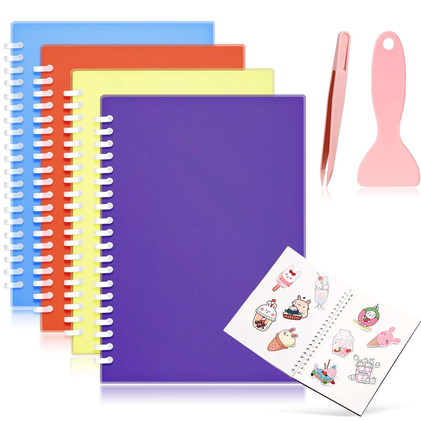 4 Pieces Sticker Collecting Book Album Reusable Sticker Book With A Plastic Spatula And Tweezer A5 Size 8.3'' X 5.8'' Christmas