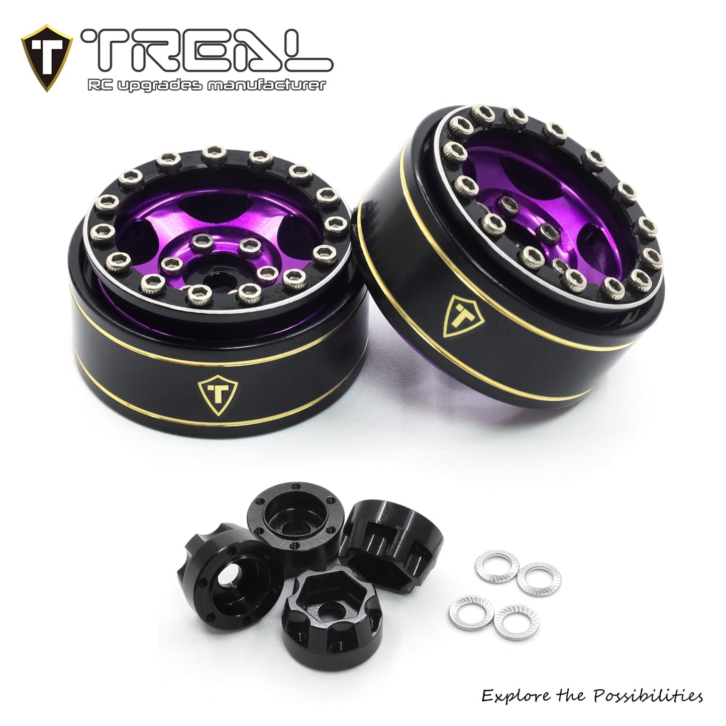 Treal 1.0 Beadlock SCX24 Wheels (4P) Classic 5-Star 1 Micro Beadlock Wheels for Axial 1/24 Deadbolt Betty C10 Gladitor Bronco 27