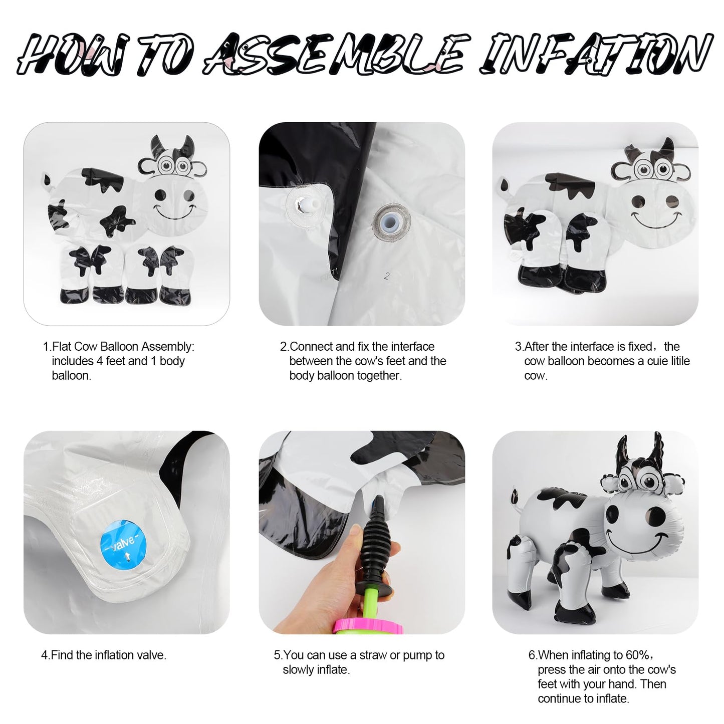 3D Cow Balloon For Western Cowboy Party Decorations,Cute Self Standing Cow Balloons For Western Cowgirl Theme Birthday Party Fav