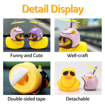 wonuu Rubber Duck Car Ornaments Yellow Duck Car Dashboard Decorations Cool Glasses Duck with Propeller Helmet (Pink Smile-Yellow)