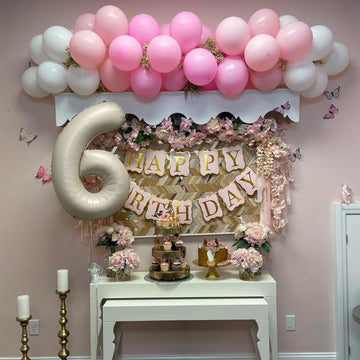 Paticool 40 Inch Beige Number Balloon 6, Large Cream Number Foil Mylar Balloons For Birthday Party Celebration Decorations Suppl