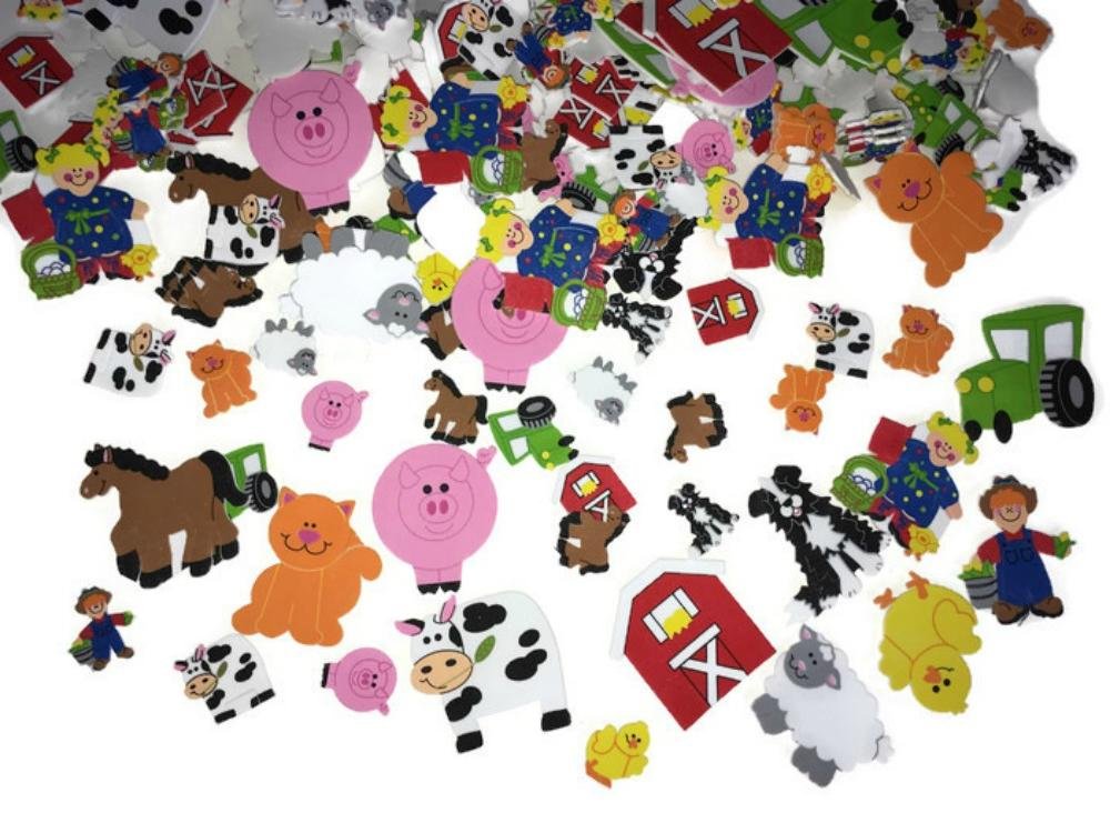 Self Adhesive Craft Stickers, Carnival, Planets, Farm Animals, Princess, Dinosaur Themed Stickers (500 Piece Party Packs) (Farm)