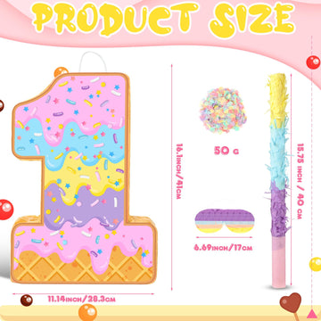 Aoriher Summer Birthday Piñata Ice Cream Game Set - Pink Cardboard with Bat, Blindfold, Mask & Confetti for Sundae Theme Party