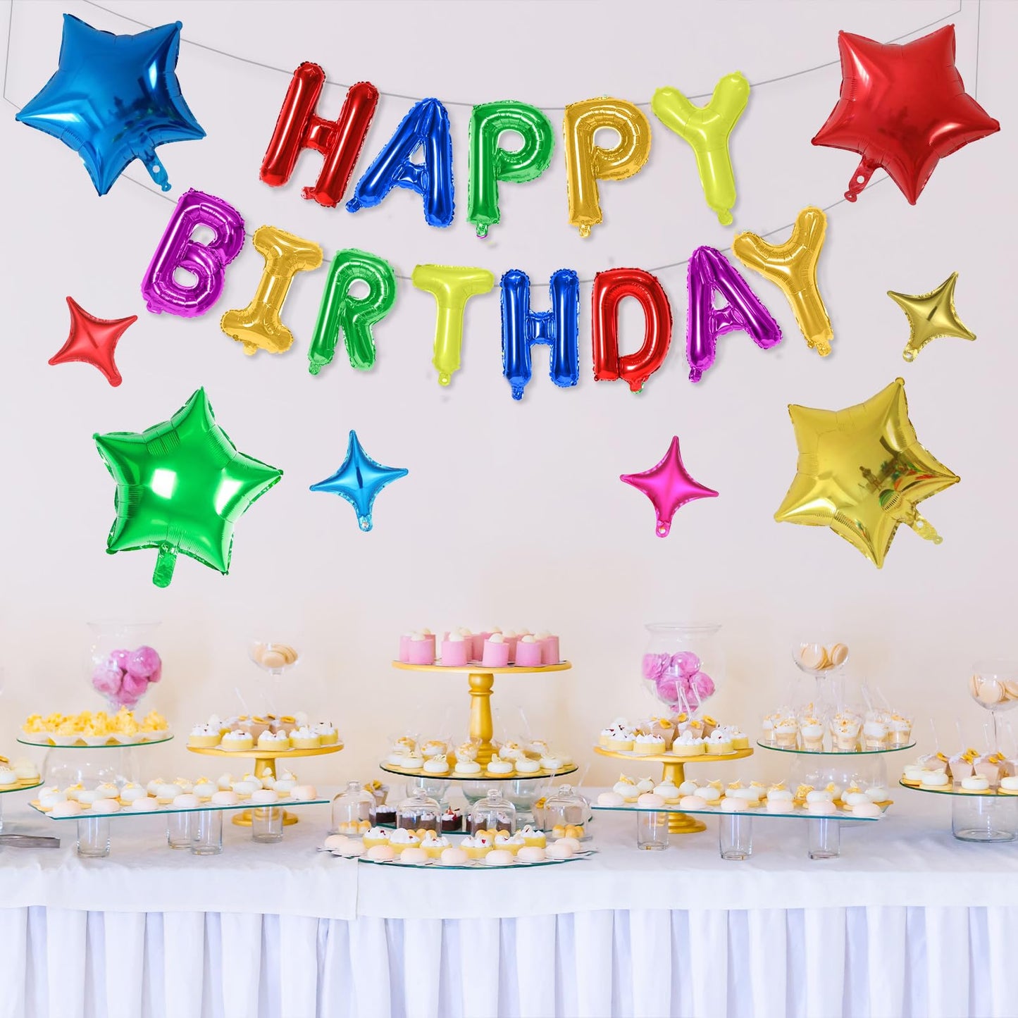 Happy Birthday Balloons Banner, Colorful Happy Birthday Foil Balloons 16 Inch Mylar Foil Letter Balloons With 8 Pcs Multi-Color