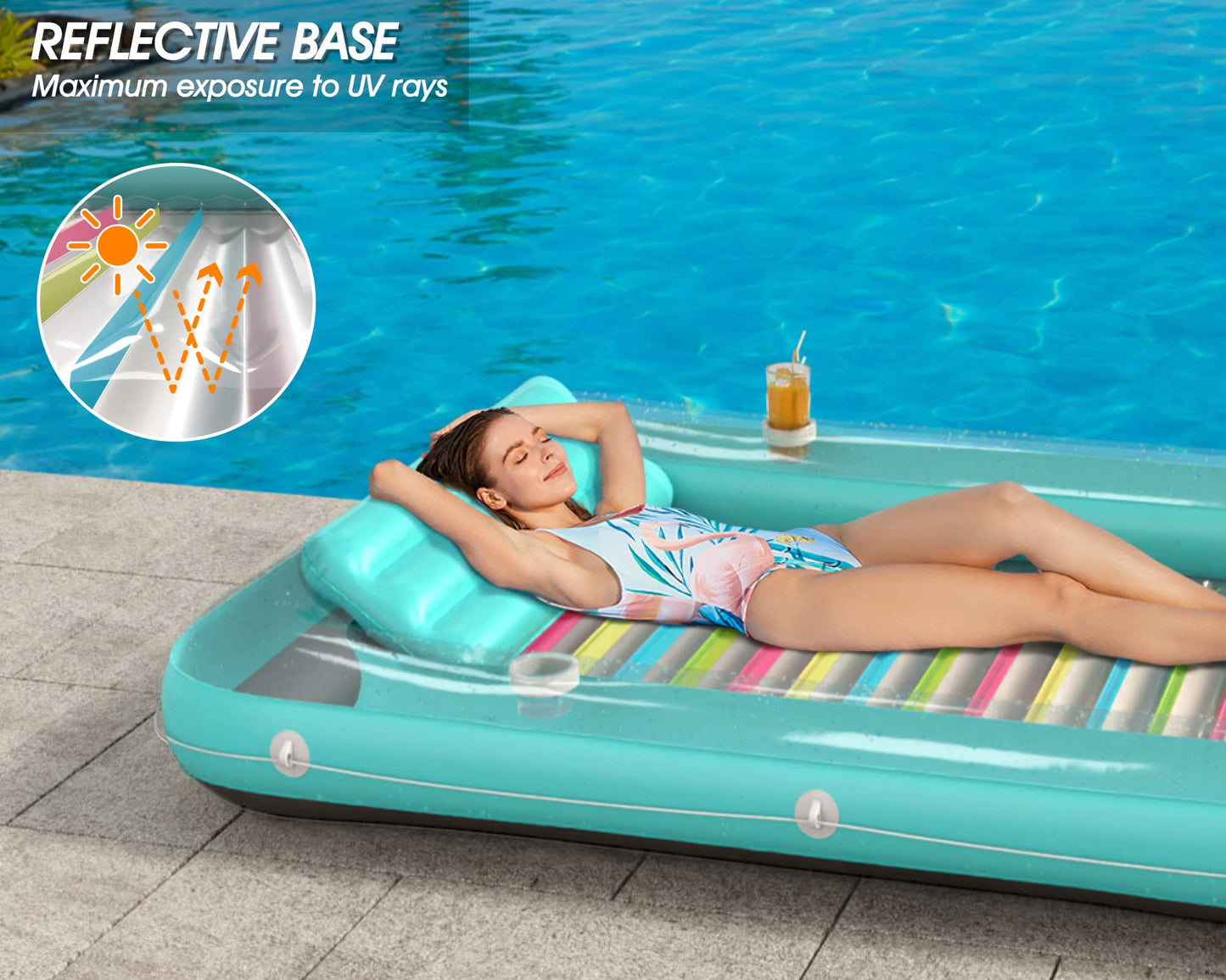 Inflatable Tanning Pool Lounger Float - Jasonwell 4 in 1 Sun Tan Tub Sunbathing Pool Lounge Raft Floatie Toys Water Filled Tanning Bed Mat Pad for mature-themed Blow Up Kiddie Pool Kids Ball Pit Pool (XL)