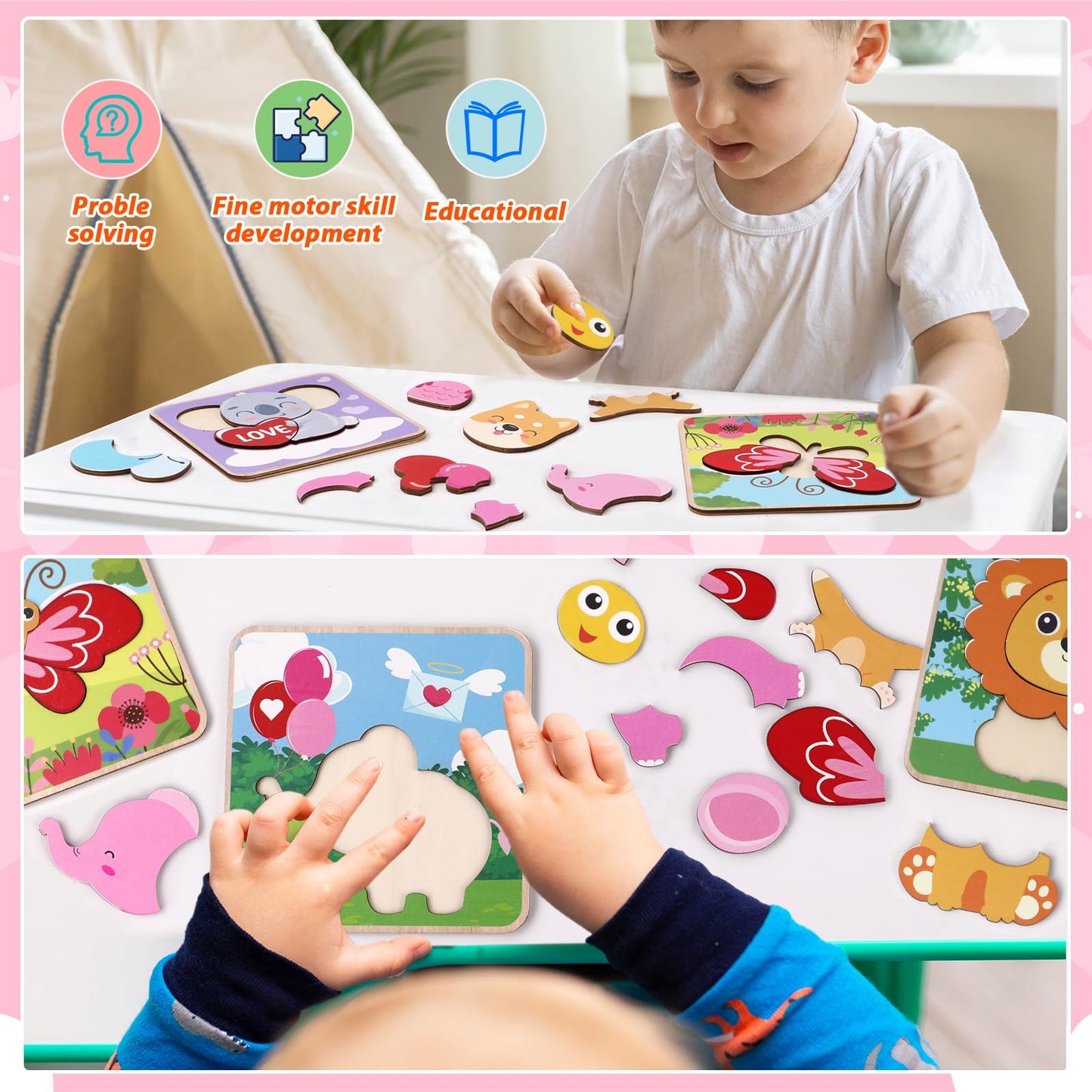 8Pcs Valentines Day Gifts For Kids Valentine Wooden Puzzles For Toddlers Learning Toy Valentines Day Puzzles Party Favors For Ki