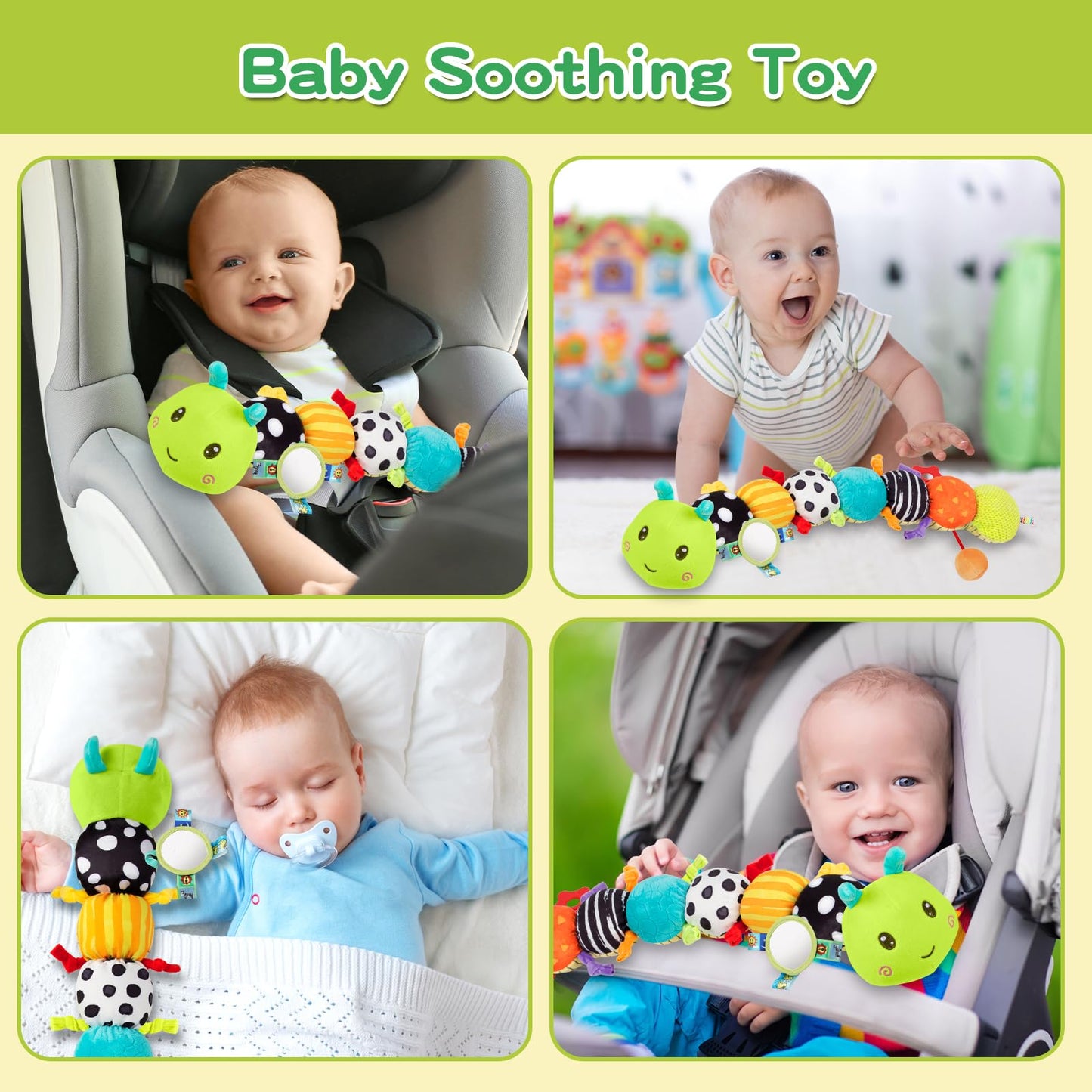 Baby Sensory Toys 0-6 6-12 Months  Musical Plush Animal Stuffed Caterpillar with Crinkle & Rattle  Tummy Time Toys for Infants Newborn 3 6 9 12 18 Months  Car Seat and Shower Gifts for Boys Girls