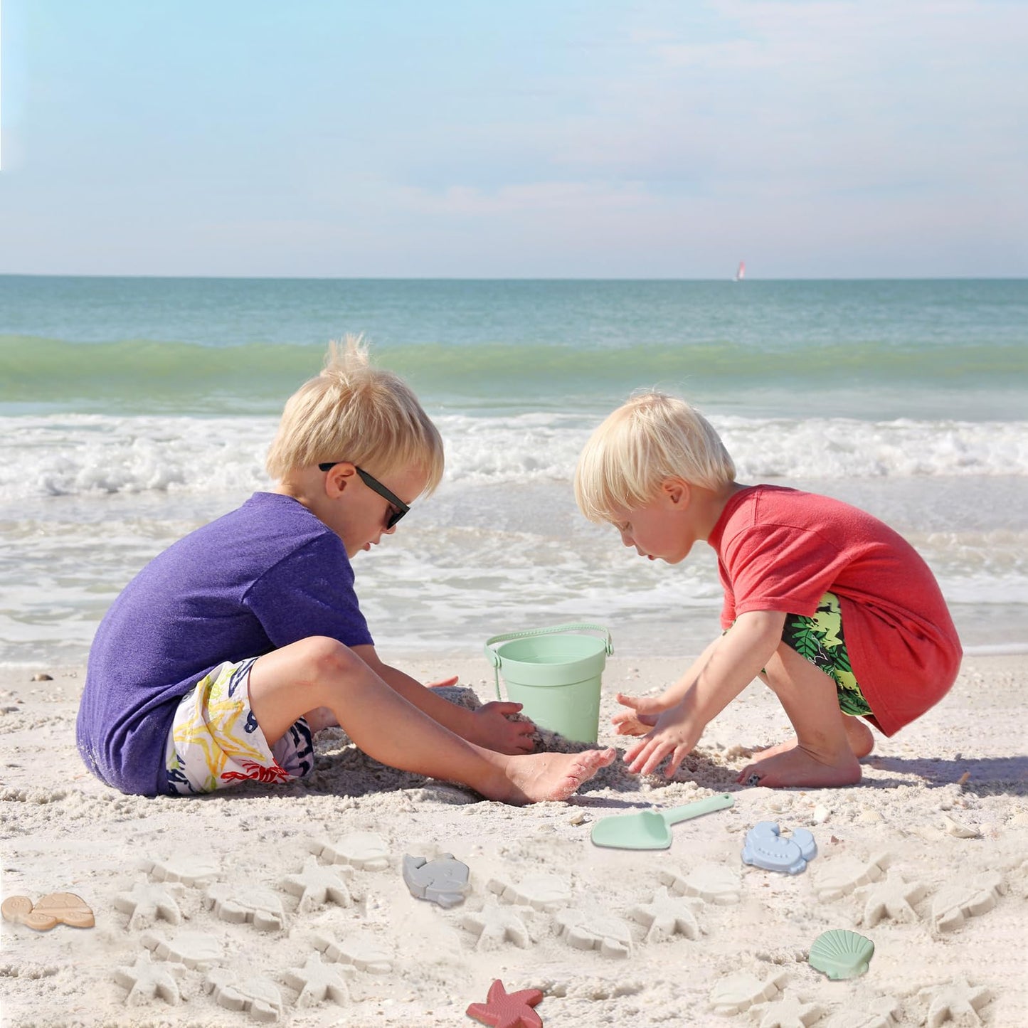 9Pcs Silicone Sand Toys for Baby with Portable Beach Bag - Kids Beach Set with Beach Toy Molds Shovel Bucket Set - Sand Toys Tod