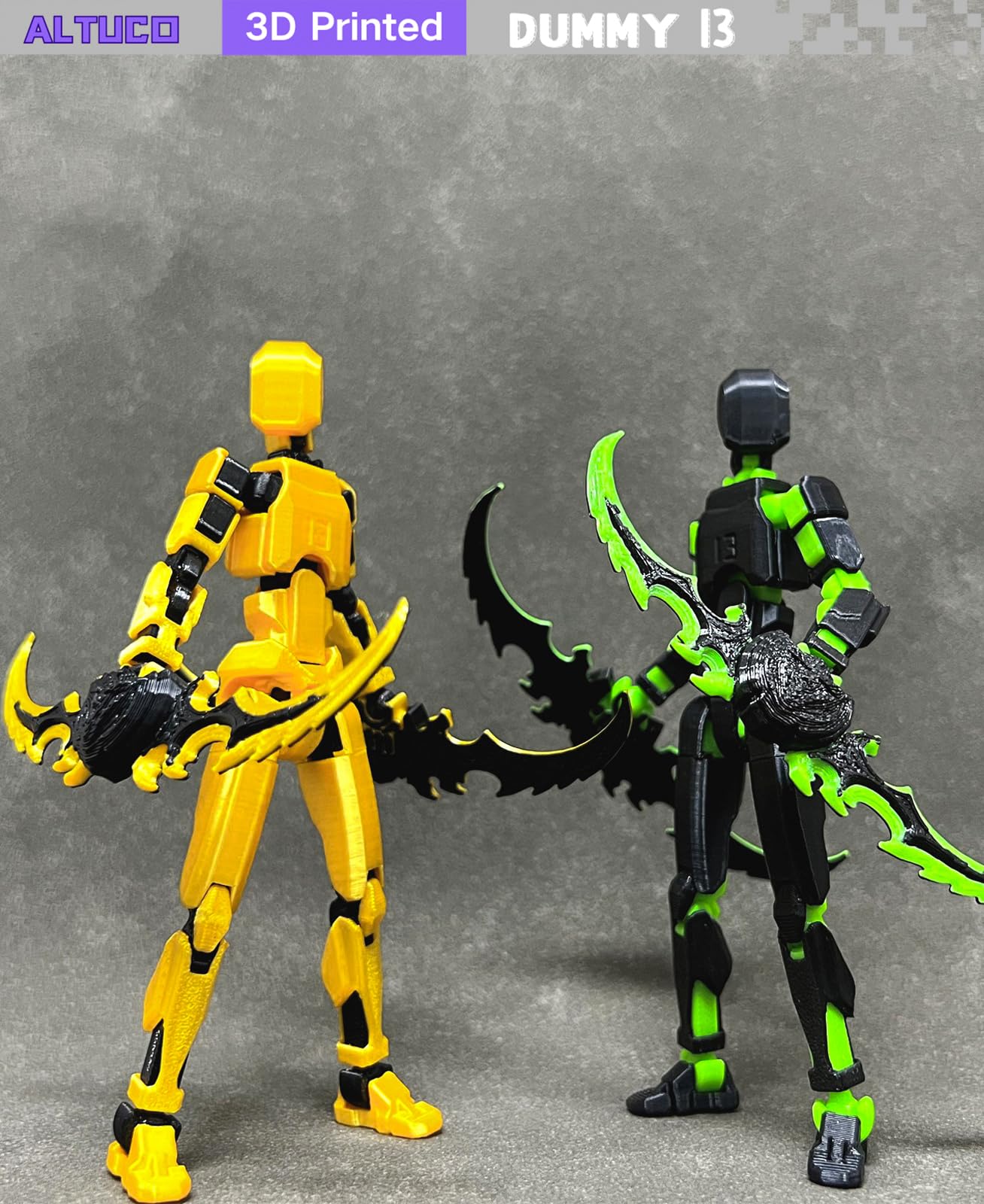 Altuco Assembled T13 Action Figure With Multiple Accessories, Black-Green 3D Printed Multi-Jointed Titan 13 Figure,Dummy 13 Desk