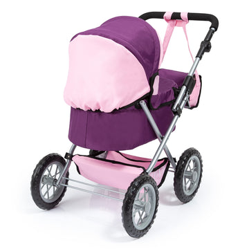 Bayer Design Dolls: Trendy Pram - Purple & Pink - Includes Shoulder Bag, Fits Dolls Up To 18'', Adjustable Handle, Kids Pretend