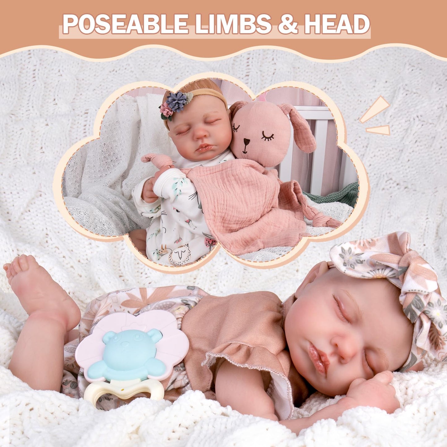 Aori Lifelike Reborn Baby Dolls - Realistic 20-Inch Newborn Real Life Baby Girl Doll with Poseable Limbs and Feeding Kit, Set fo
