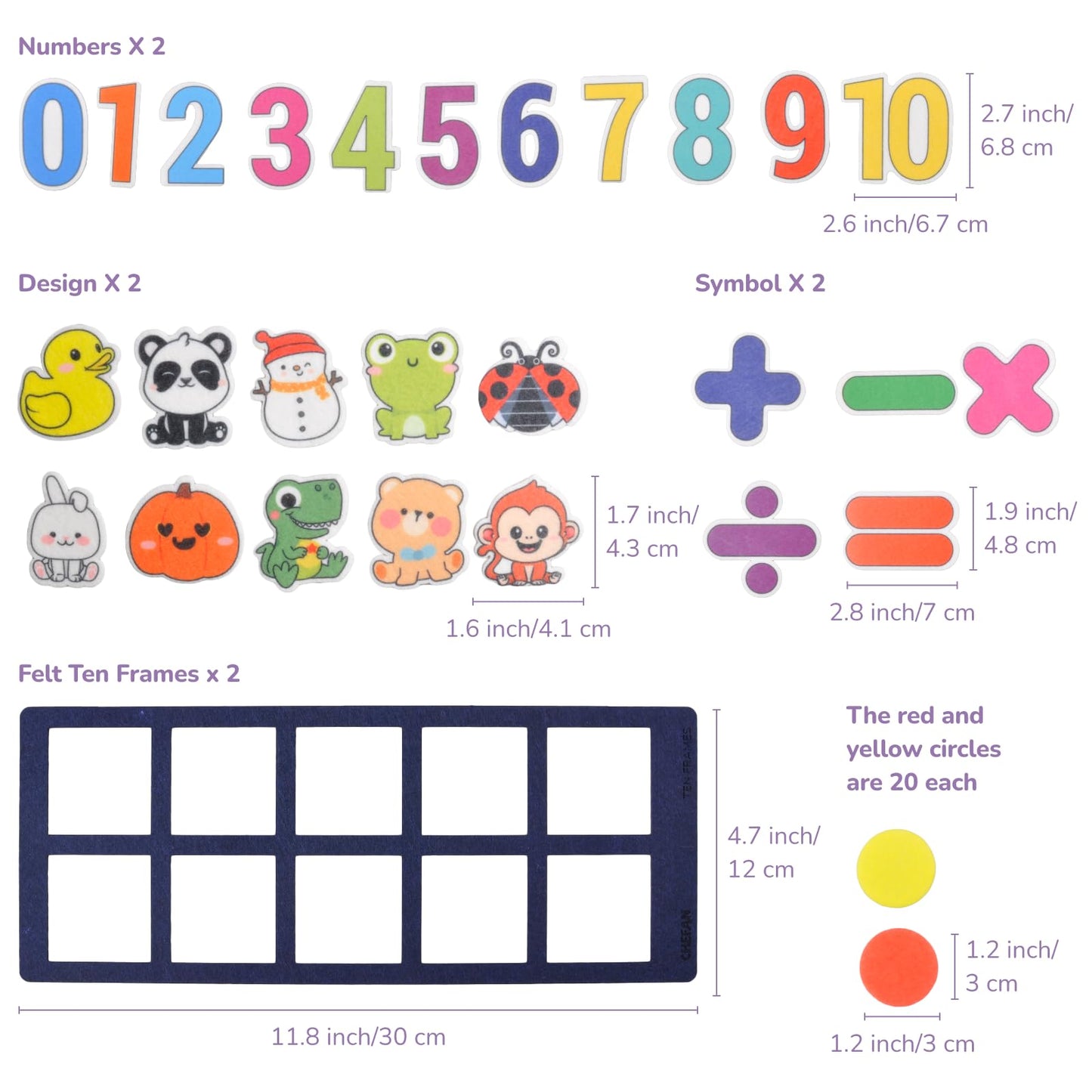 Chefan Felt Ten-Frame Set Math Manipulative Counter For Elementary, Numbers Learning Counting Toy For Kids, Montessori Math Educ