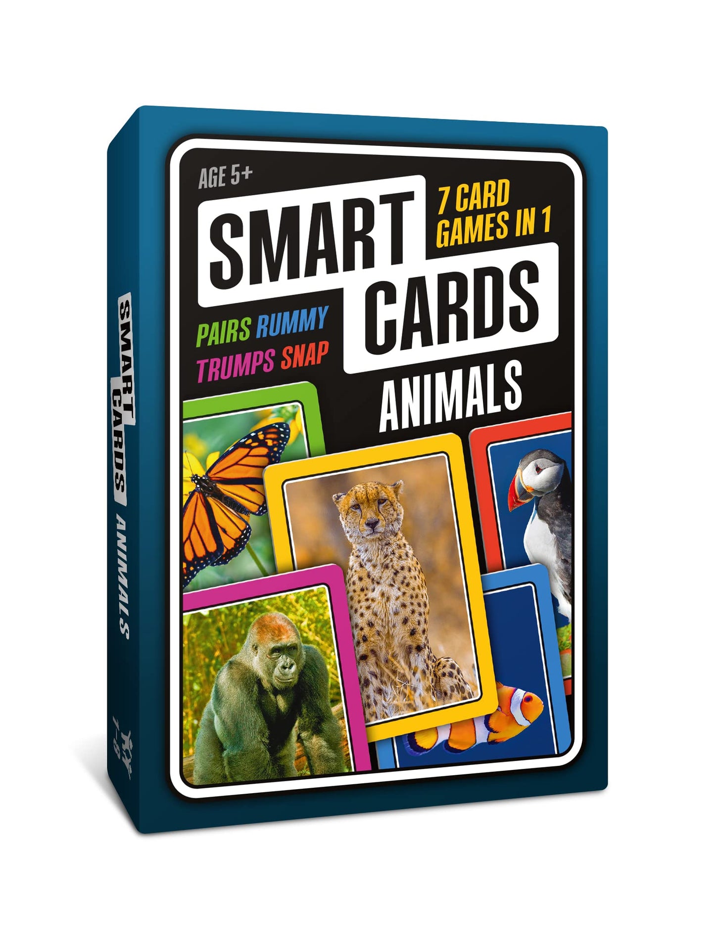 100 Pics Smart Cards Animals, 7 Games In 1, Pairs, Snap, Trumps, Rummy, Memory Quiz, Learn Facts, Travel Game, Gift, Stocking Stuffer, 50 Cards, Age 5+, 1-8 Players