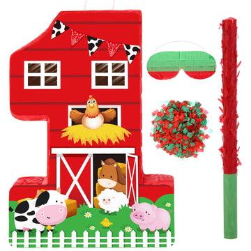 Hungdao Farm Birthday Pinata Number Pinata With Blindfold Bat And Confetti Animal Pinata For Boys Girls Birthday Party Decorations Barnyard Baby Shower Carnival Game Supplies(Farm Number 1)