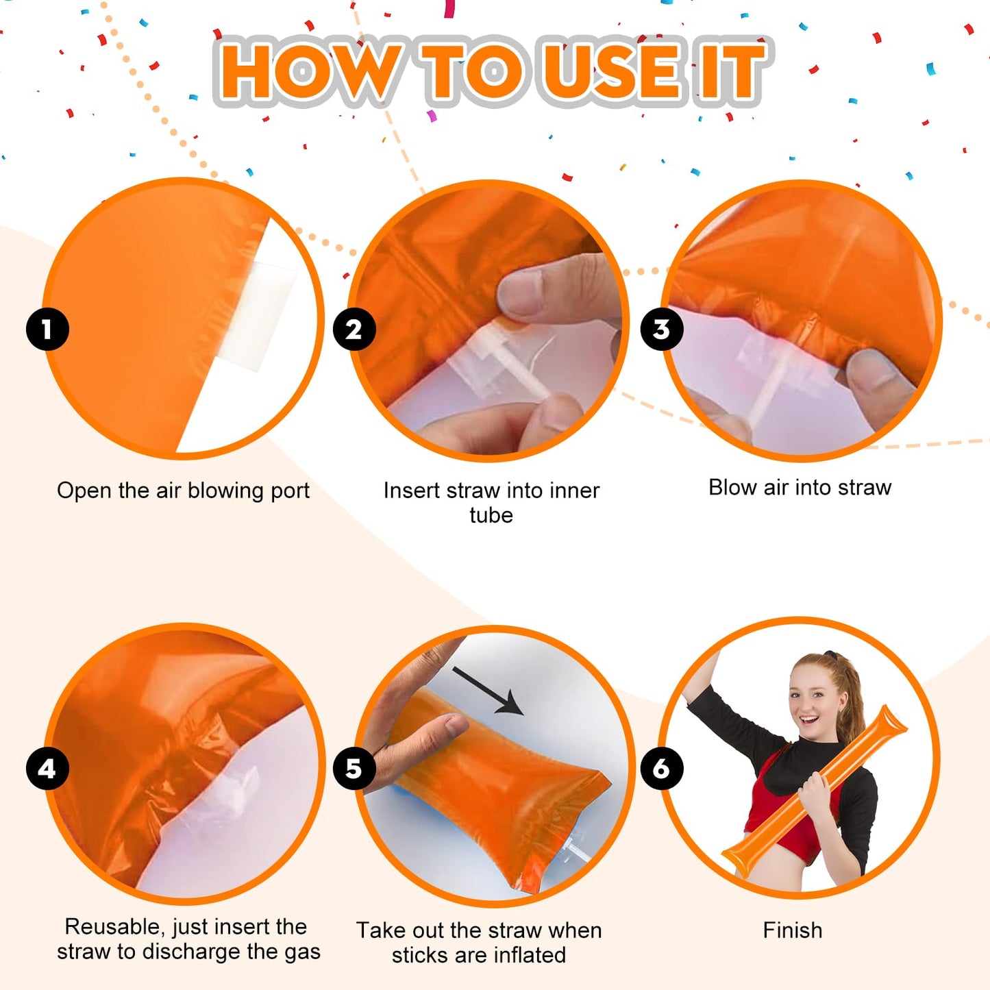 Cssopenss 50 Pcs Orange Thunder Sticks Thicken Plastic Cheersticks Orange Inflatable Thunder Sticks Sporting Events Team Spirit