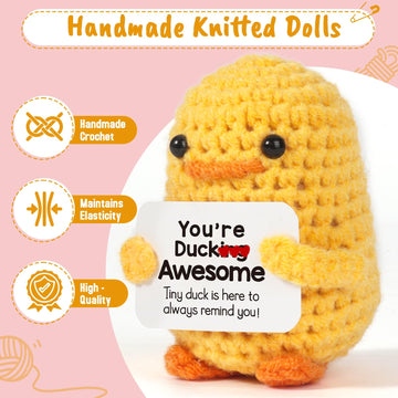 Mbl Inspirational Positive Crochet Duck - Handmade Knitting Emotional Duck For Cheer Up Support Birthday Christmas White Elephan