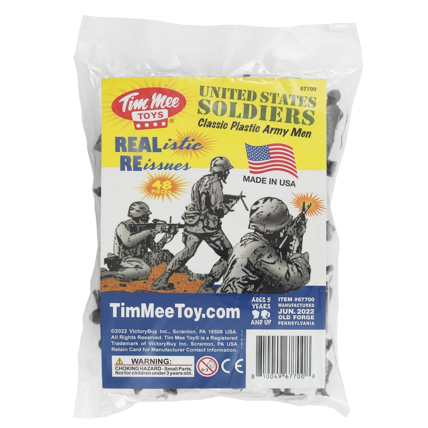 Tim Mee Plastic Army Men - 48pc Gray Toy Soldier Figures - Made in USA, Model TM-67700