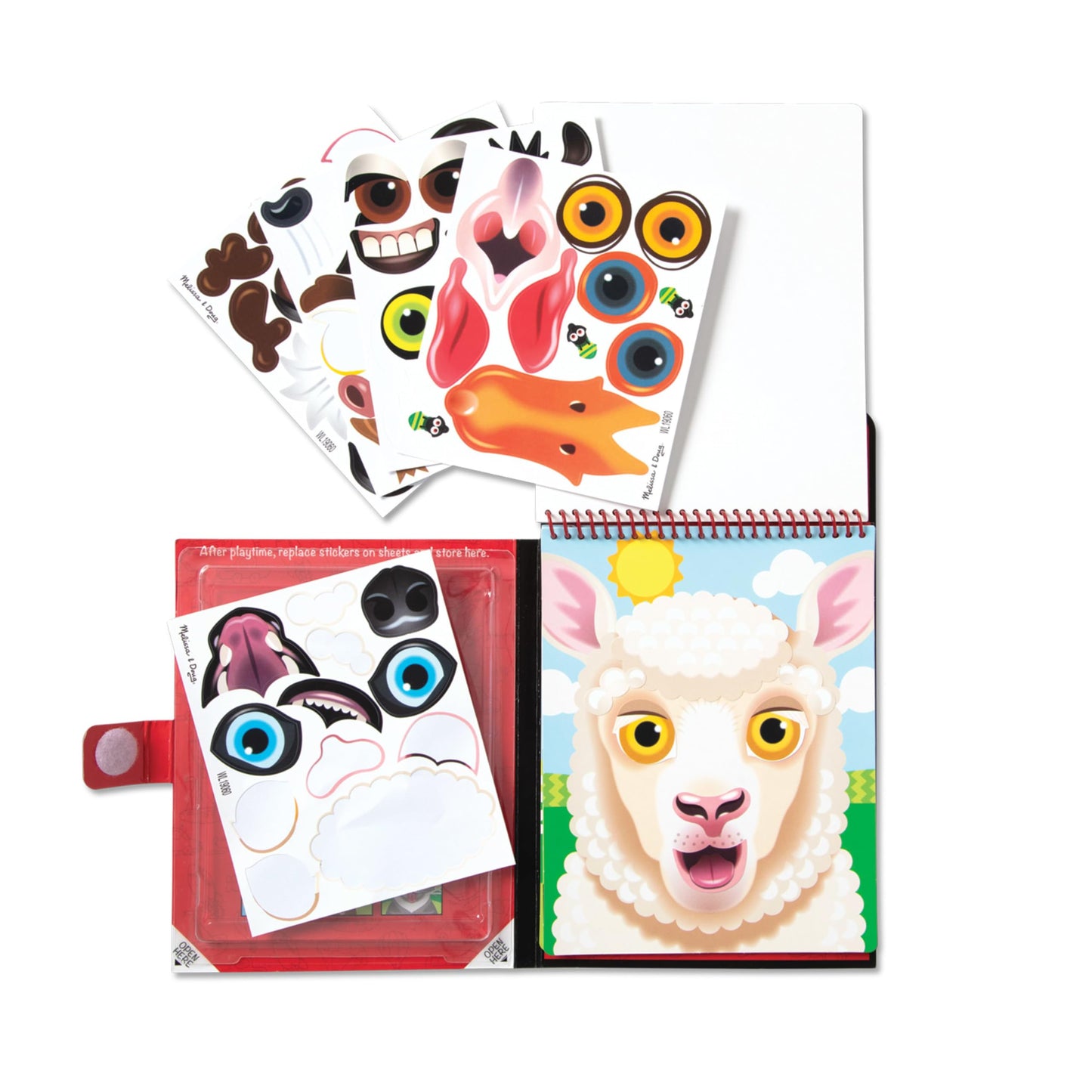 Melissa & Doug On The Go Make-a-Face Reusable Sticker Pad Travel Toy Activity Book - Farm Animals (10 Scenes, 76 Cling Stickers)