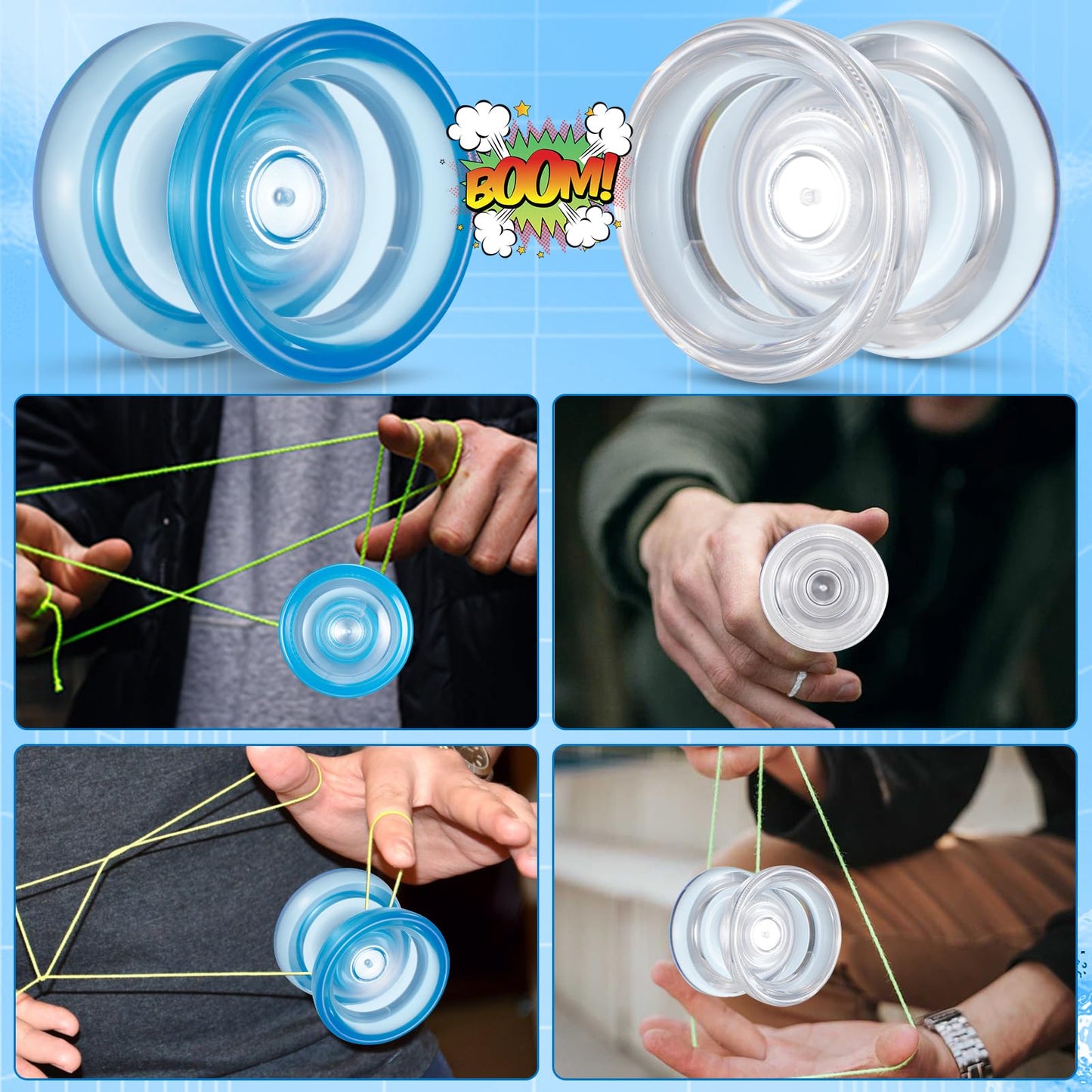 WATIEOBOO Yoyo P02 Crystal Yo Yo 2-Piece Set - Responsive & Unresponsive Dual Mode Yoyo  Finger Spin yoyo  Trick yo yo for Beginners & mature-themed Professional Players  Best YoYo Gift