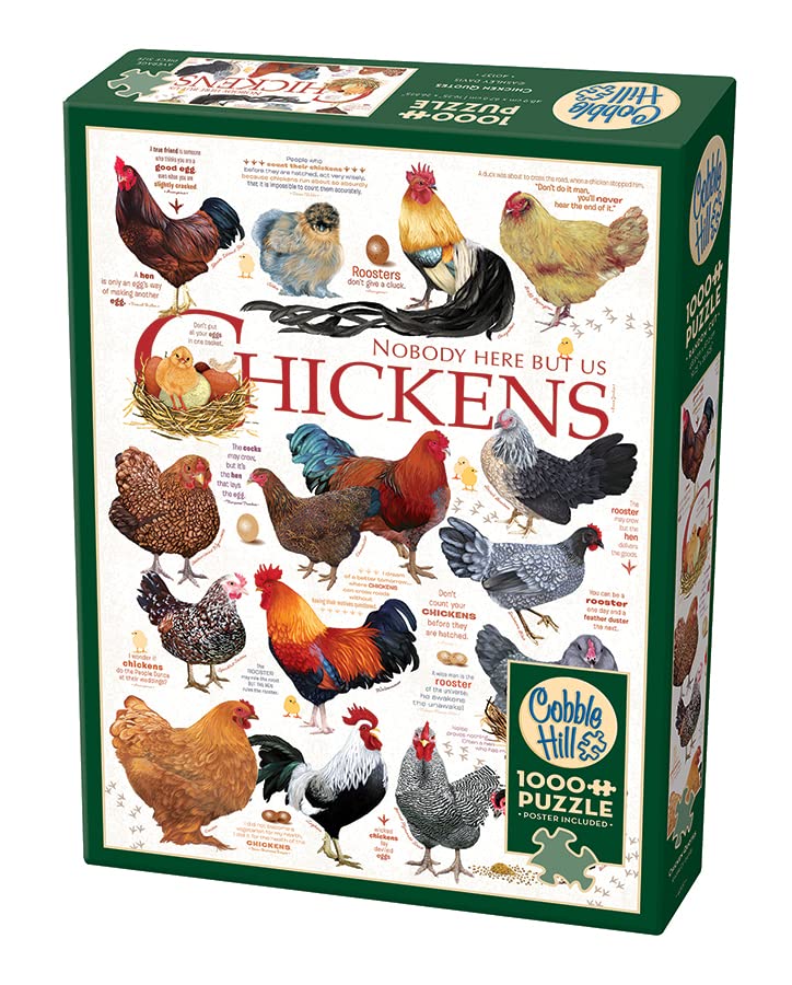 Cobble Hill 1000 Piece Puzzle - Chicken Quotes - Includes Sample Poster - Cardboard - Model 40137