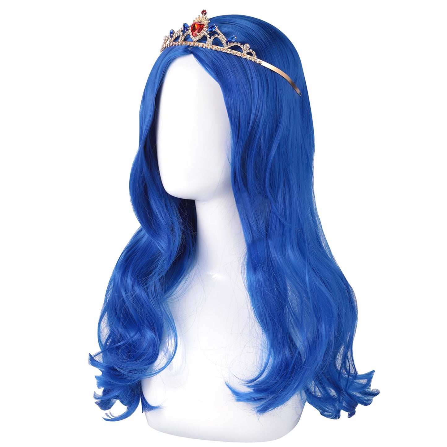 Puluru Evie Wig Descendants 3 Costumes For Girls Kids Wigs Girls Cosplay Wig With Crown For Halloween Costumes And Party (Blue)