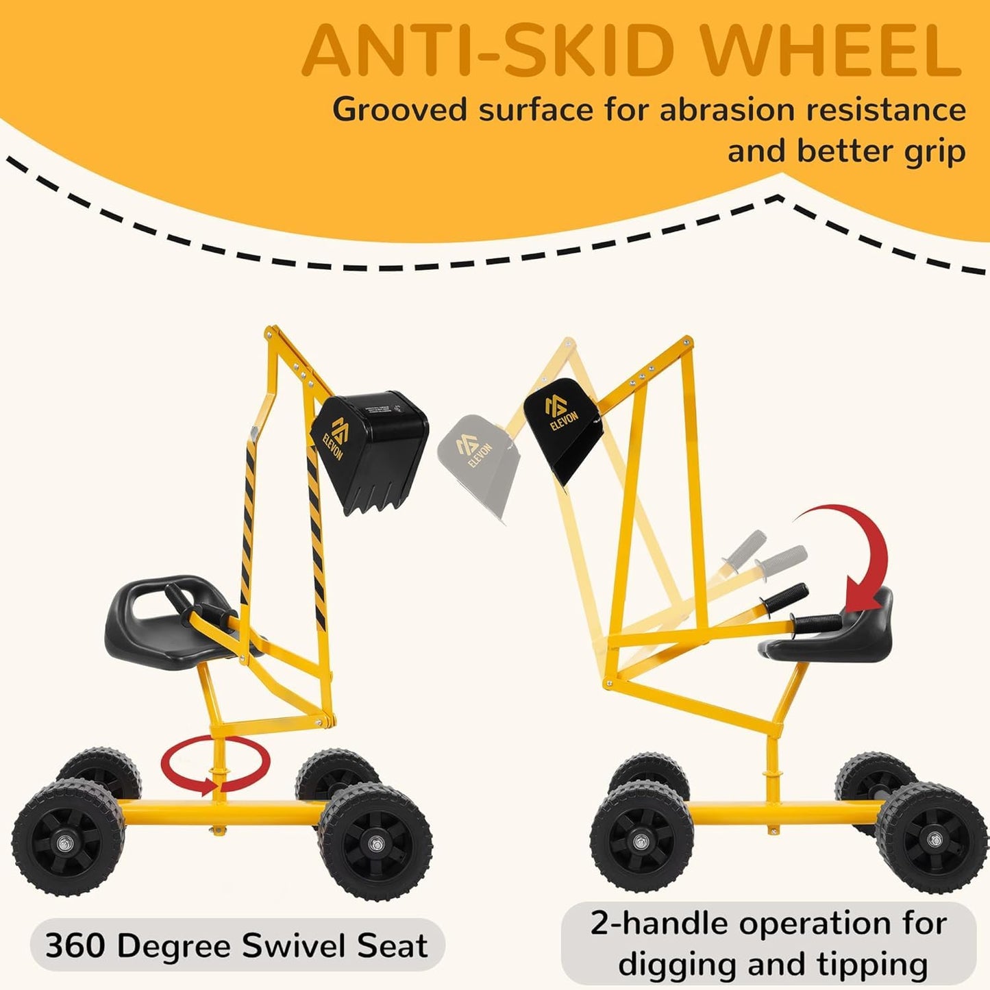 Peekabu Sand Digger Excavator Toys for Kids Outdoor Sandbox Digger Crane with 360 Degree Rotatable Seat Excavator Ride On Toy Be