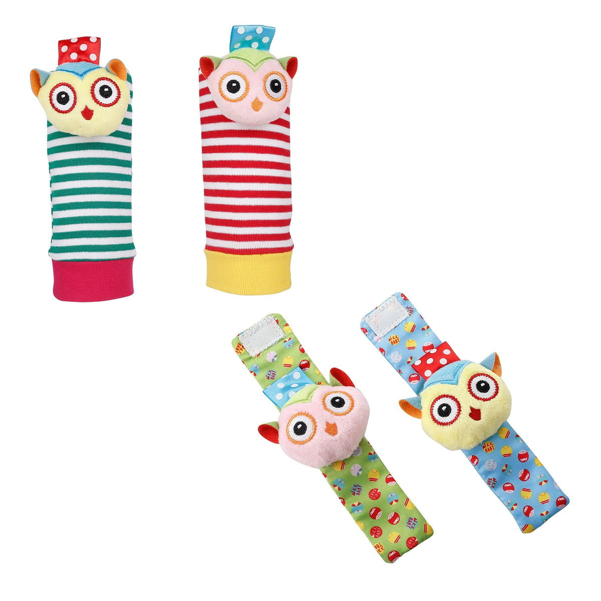 Babymoo Owls In Love Polyster Wrist Rattle Foot Finder Socks Set For Baby Arm Hand Rattle Feet Leg Ankle Socks Newborn Soft Sens