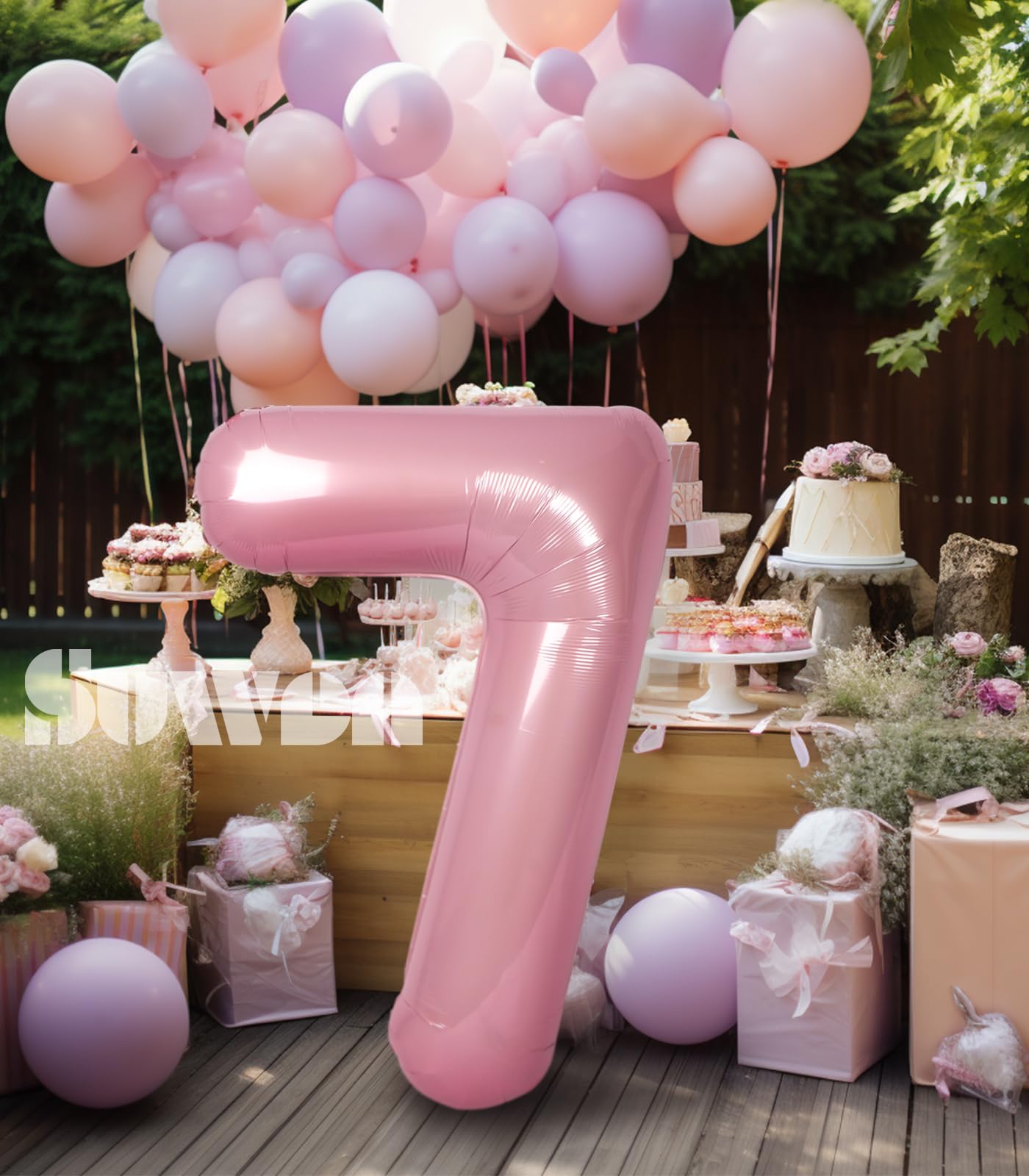 Suwen 40 Inch Pink Large 7 Number Balloons Big Foil Helium Number Balloons 0-9 Jumbo Happy 7Th Mylar Birthday Party Decorations