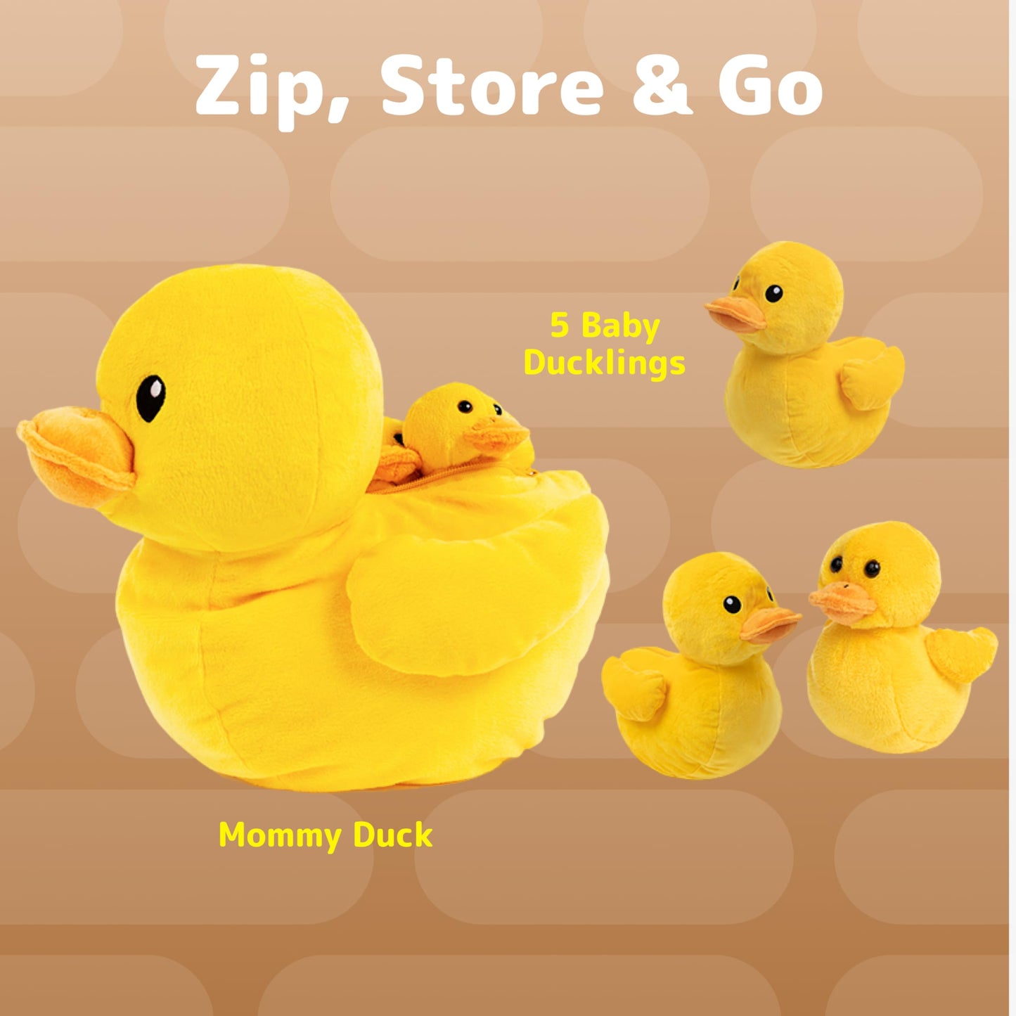Prextex Plush Duck Toys Stuffed Animal With 5 Ducks Baby Stuffed Animals - Big Duck Zippers 5 Little Plush Baby Ducklings - Duck