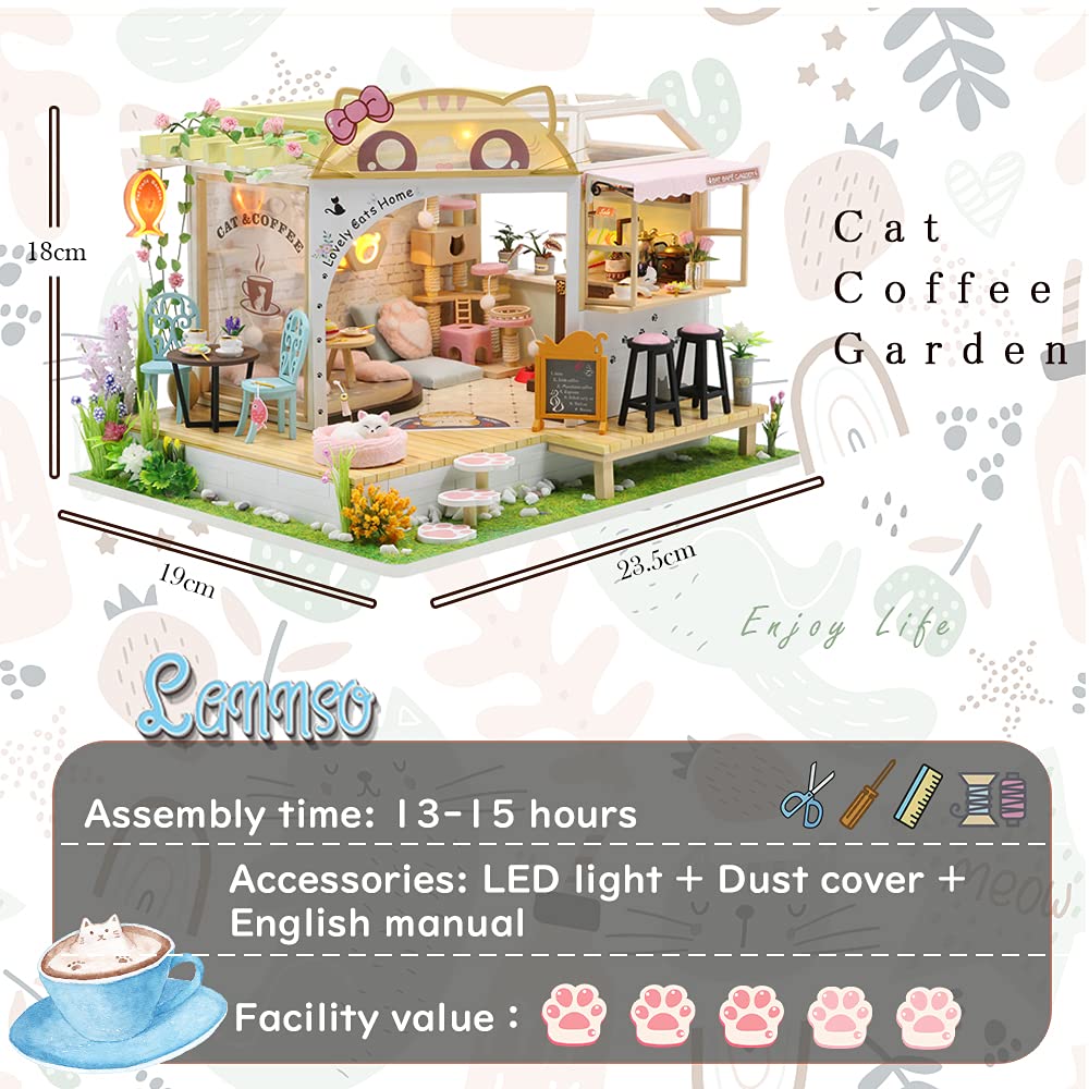 Lannso DIY Dollhouse Miniature Wooden Furniture Kit  Doll House Kit with Dust Proof Cover and Music Box  Mini Handmade Wooden Dollhouse Toys for mature-themed Gift (M2111)
