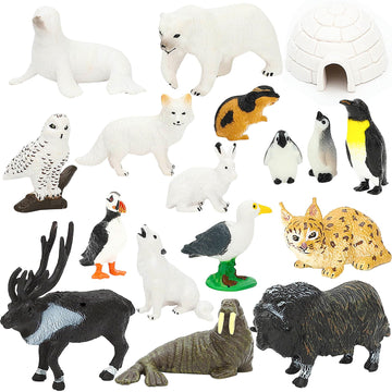 Onest 17 Pieces Mini Arctic Animals Figurines Set Polar Animal Toys Plastic Arctic Tundra Deer Toy Animal Small White Bear Arctic Fox For Kids Birthday Gifts