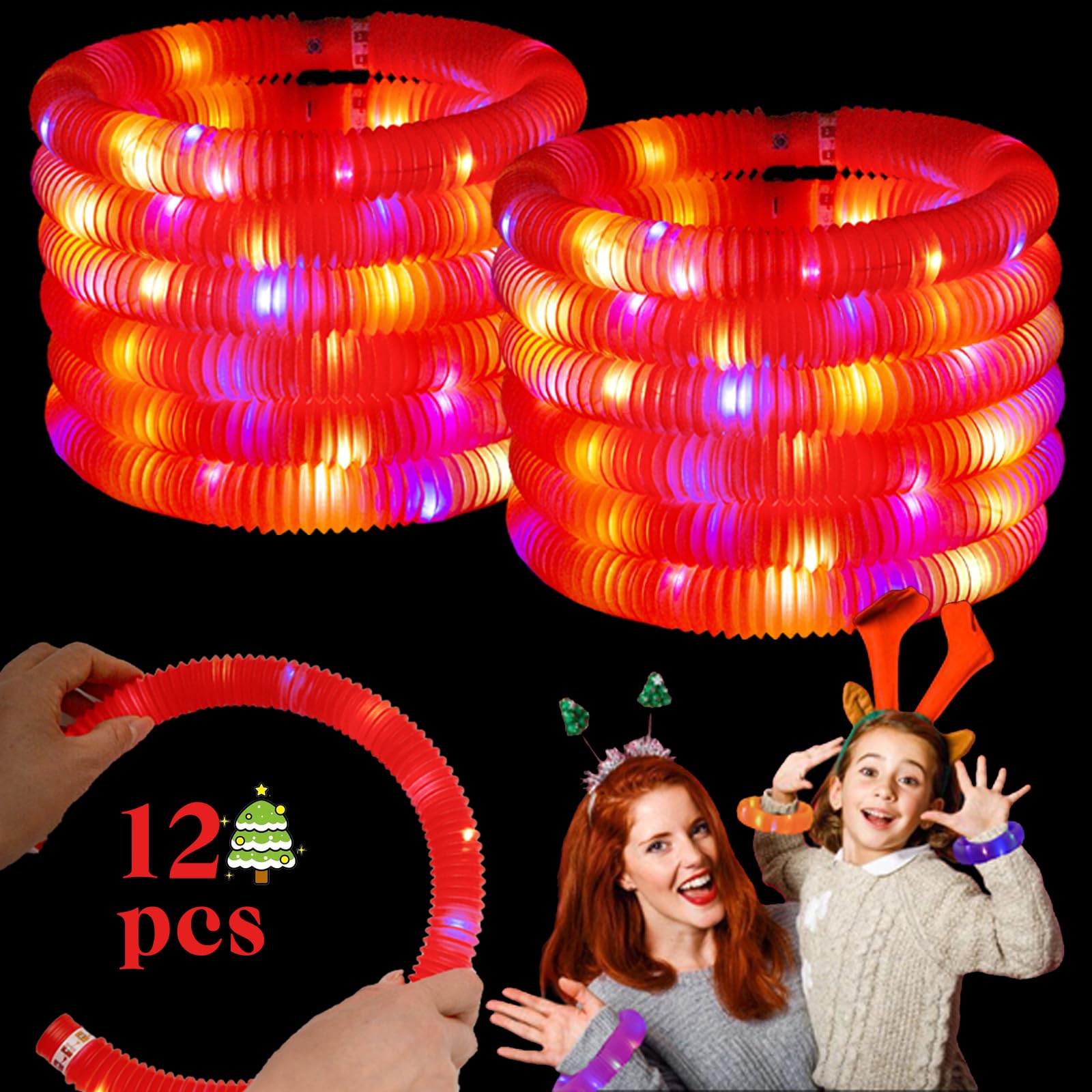 Red 12 Pack Light Up Party Favors Supplies,Bulk Glow Sticks Bracelet,Necklace Accessories for Kids,Birthday Return Gifts Treats,