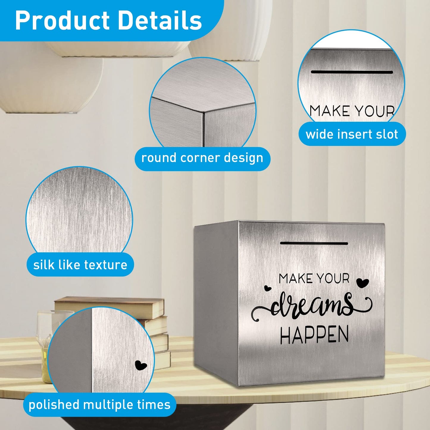 Piggy Bank Made of Stainless Steel, Piggy Banks for Adults Coin Bank,Can Only Save The Piggy Bank That Cannot be Taken Out (Make