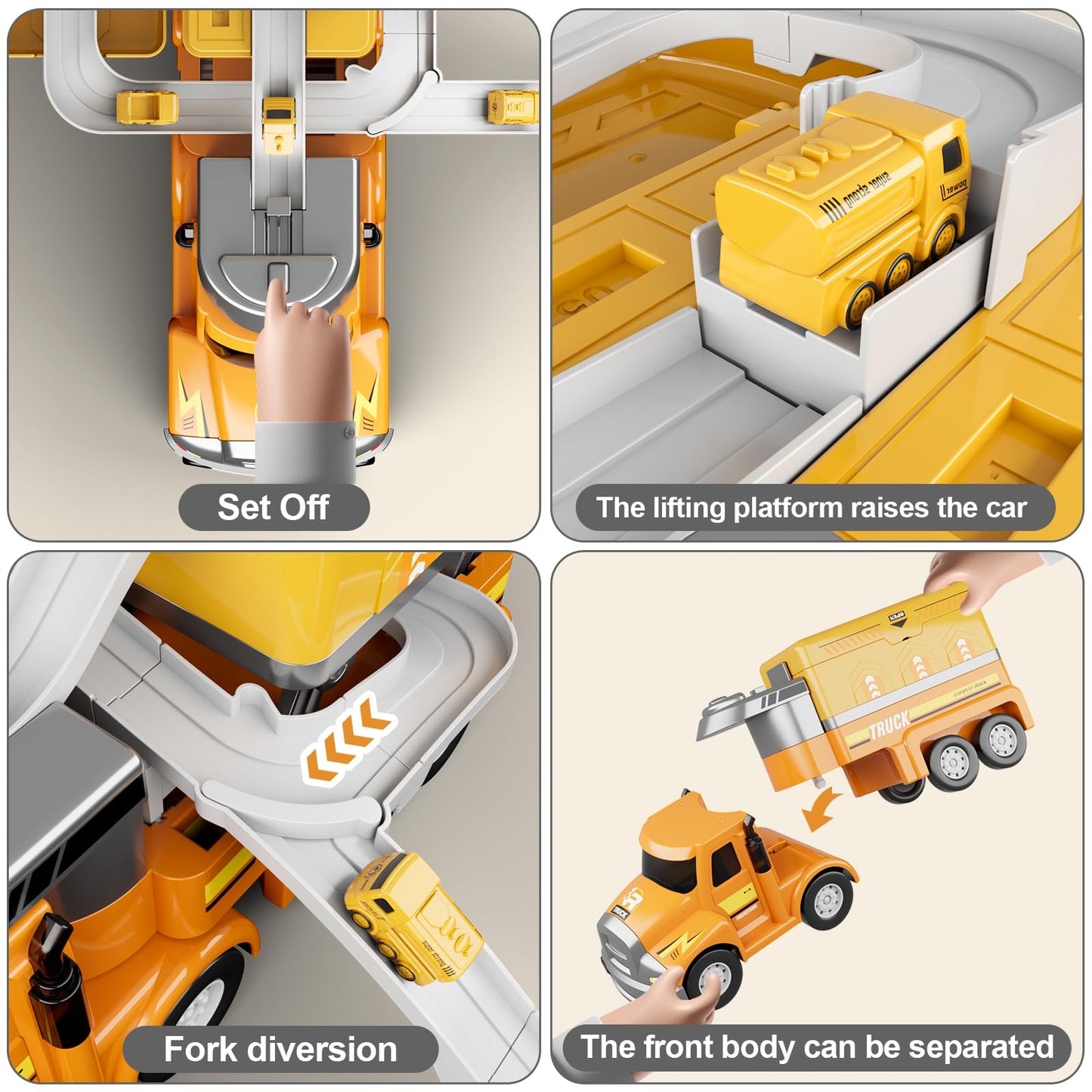 Dwi Dowellin Construction Truck for Kids Ages 3-5, Truck Transport Car with 4 Mini Vehicles & Playmat,Truck Toys with Light and